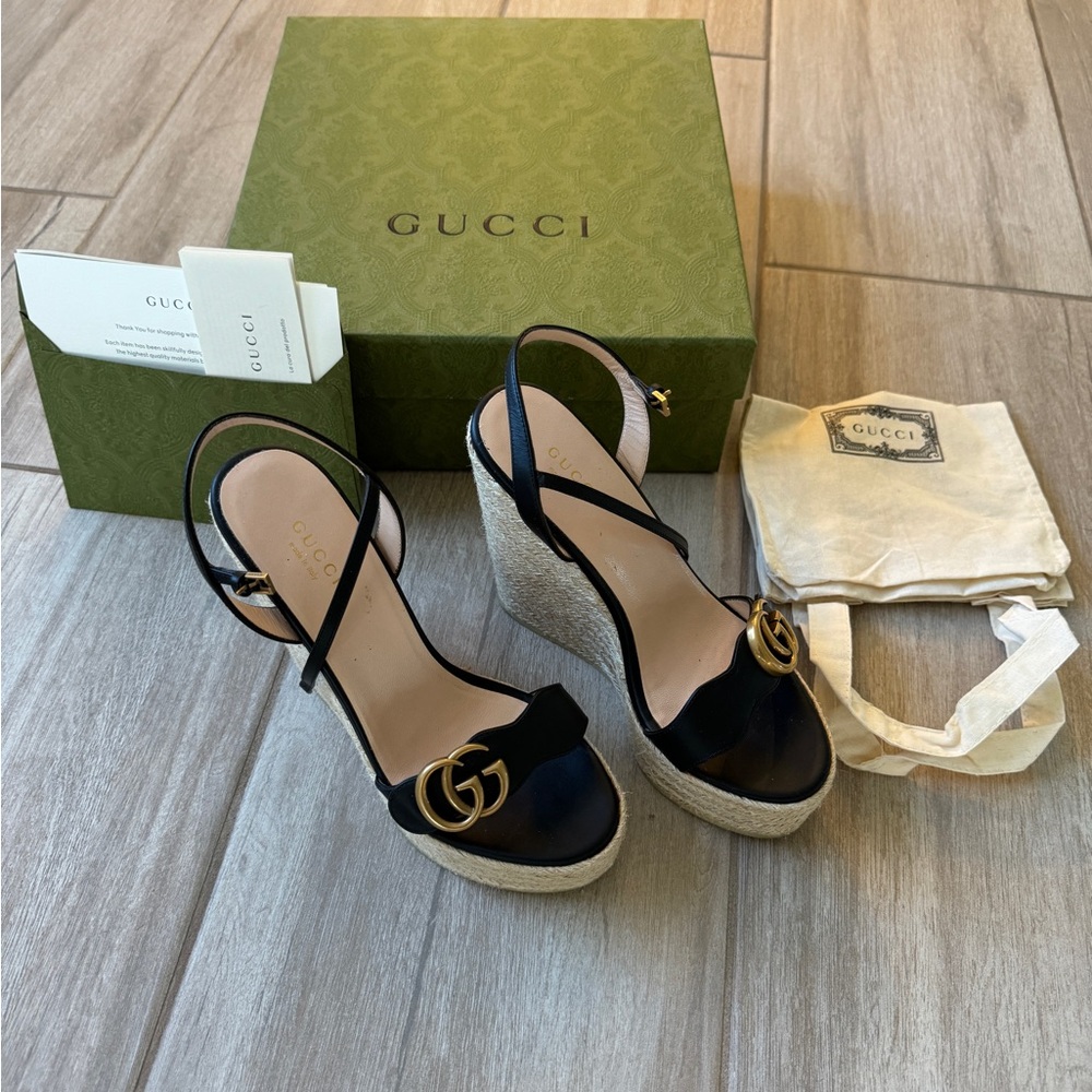 Gucci black leather platform espadrilles
